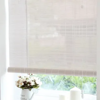 Sh000ad Weiß Bambusrollo Jalousie,Bambus-Rollos für Fenster,Verdunkelungsrollo,Filterlicht Raffrollos,Sichtschutz,Sonnenschutz Vorhang,für Innen/Außen,Anpassbar,Breite x Höhe (90cm x 200cm)