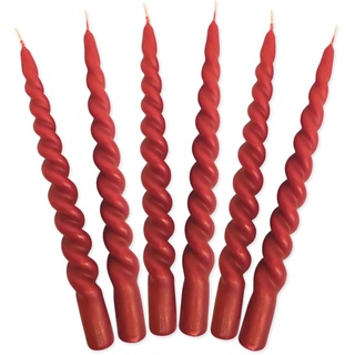 LUMELY dänische Premium gedrehte Kerzen Rot Rostrot, 6er Pack, Höhe 24cm, Ø 2,2cm, Brenndauer ca. 7 Stunden, bunte Stabkerzen gedreht, Leuchterkerzen, Deko Kerzen Set, Dänische Kerzen (Rostrot)