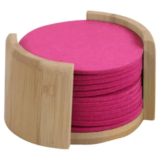 KESPER | Untersetzer 12er-Set mit Halter, Material: Filz pink, Halter aus FSC®-zertifiziertem Bambus (FSC® C014021), Ø 10 cm, Stärke 0,4 cm | 58750