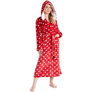 CityComfort Damen Bademantel Flauschig, Fleece Morgenmantel, Kuschelige Bademäntel für Damen (Rot/Weiß, M) - M