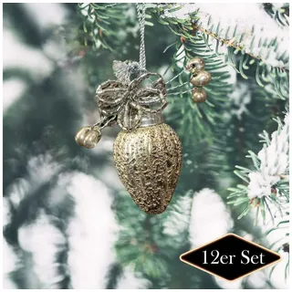 Antikas Weihnachtsfigur Christbaumkugeln, Silber-gold, Zapfen, Baumschmuck, Weihnachten, 12er silberfarben