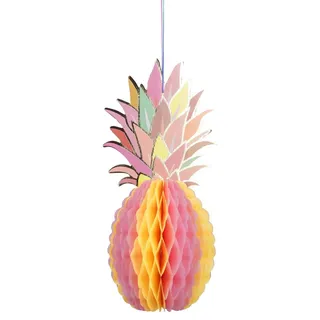 Bunte Wabenpapier-Ananas Hängedeko 30 cm mit Goldglanz - Einheitsgröße