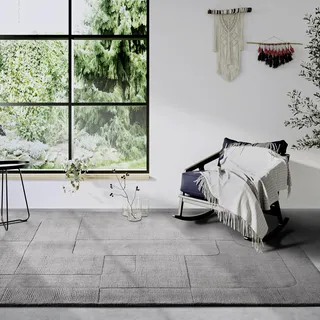 Villeroy & Boch Charlotte grau, B:120cm H:10mm L:170cm, Wolle, Teppiche, Läufer, Handgewebt, Wolle, Natur, Läufer, Wohnzimmer, Geometrie