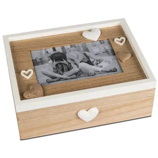 formano Aufbewahrungsbox Truhe mit Fotorahmen im Deckel - Holz mit Kunststein-Herzen 22x17x8 cm (1 St)