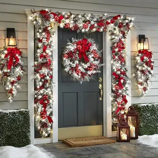 Weihnachtsdeko 4-teiliges Set, Hängender Türrahmen, Weiße Weihnachtsdekorationen, Weihnachtsgirlande, Kranz und 2er-Set Eingang Umgedrehter Baum, für Die Haustür, Drinnen und Draußen (Size : Medium)