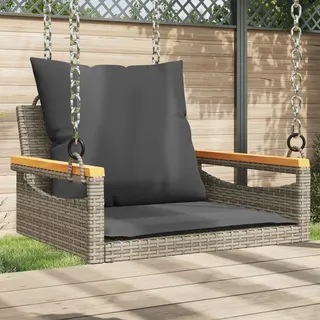 Hängesessel mit Kissen Grau 63x62x40 cm Poly Rattan, dick gepolsterte Kissen, robustes PE-Rattan, schaukelndes Sitzgefühl, für Garten und Terrasse