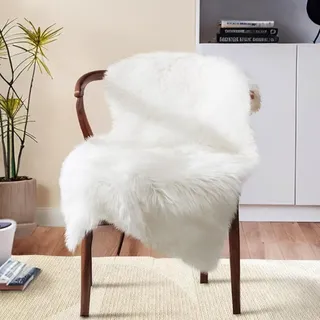 JXLOULAN Faux Fell Teppich Weiß 60x90 cm Waschbar, Flauschiger Faux Lammfell Teppich für Wohnzimmer Schlafzimmer Kinderzimmer Haustierfreundlich
