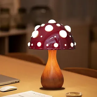 Bammare Pilz Lampe LED Rot Pilzlampe, 3-Farbige Dimmbare Pilz Nachttischlampe, Mushroom Tischleuchte Deko Nachtlicht mit Kabel für Wohnzimmer Schlafzimmer, Glühbirne Inklusive