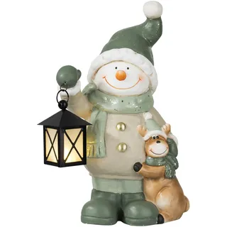 Weihnachtsdeko Figur Groß 42 cm, Schneemann mit Laterne, LED beleuchtet | Batteriebetriebene Weihnachtsfigur mit warmweißem LED-Licht und 6/18h-Timer – stimmungsvolle Fensterbankdeko zur Adventszeit