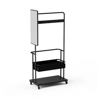 Yorbay Kleiderständer 3-in-1 Garderobenständer aus Robuster Metall(Korb +Korb+Kleiderbügel), groß Garderobenständer mit Rollen, 70x40x70cm schwarz