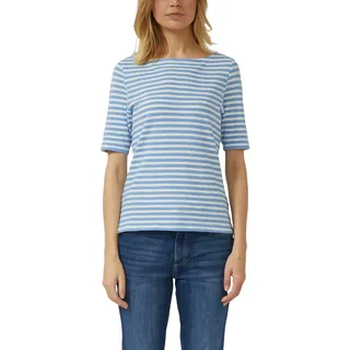T-Shirt S.OLIVER, Damen, Gr. 40, blau (blau stripe), Jersey, Obermaterial: 100% Baumwolle, gestreift, slim fit normal, U-Boot-Ausschnitt, gerader Abschluss, Shirts T-Shirt, mit Flammgarnstruktur