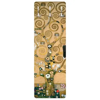 Bilderdepot24 Garderobenpaneel gold Kunst Natur Bäume Wald Gustav Klimt - Der Lebensbaum Design (ausgefallenes Flur Wandpaneel mit Garderobenhaken Kleiderhaken hängend), moderne Wandgarderobe - Flurgarderobe im schmalen Hakenpaneel Design goldfarben