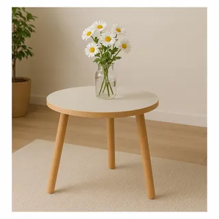 P&P Furniture Weißer runder Couchtisch Ø 50 cm Höhe 46 cm – Moderner Beistelltisch Holzfüße Wohnzimmer Schlafzimmer skandinavischer Stil Kleiner Tisch Kaffeetisch rund modern EU Produktion