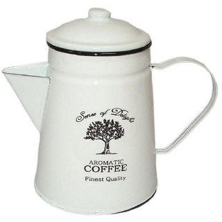 Linoows Kanne Emaille Kaffeekanne, Westernkanne, Nostalgie Kanne, 1 l, (1), Landhaus Kaffeekanne mit Beschriftung weiß- schwarz 1,0 Liter weiß