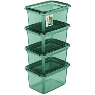 PAFEN 4X Aufbewahrungsbox mit Deckel 15L - 38 x 28,5 x 22 cm - Boxen Aufbewahrung Stapelboxen mit Verschlussclips Kunststoffbehälter Kleiderboxen Transparent Organizer | Grün
