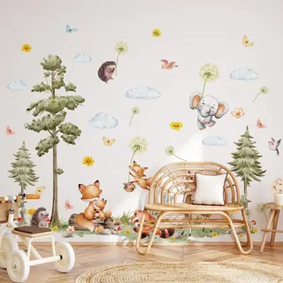 Waldtiere Wandtattoo Kinderzimmer Junge Wandsticker Kinderzimmer Mädchen | Fuchs Pusteblume Wandtattoo Waldtiere Wandaufkleber wandtattoo babyzimmer für wanddeko Kinderzimmer Babyzimmer Schlafzimmer