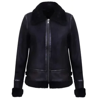 Infnity Leather Frauen Schwarz Echte WW2 Shearling Schaffell Pilot Radfahrer Jacke S - S