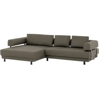 Stylife Ecksofa, Graubraun, Metall, Echtleder, Dickleder, 3-Sitzer, Füllung: Polyurethan (Pur), Ottomane links, L-Form, 307x188 cm, Goldenes M, Typenauswahl, Fußauswahl, Lederauswahl, Stoffauswahl, seitenverkehrt erhältlich, Hocker Rücken echt, individuell planbar, Wohnzimmer, Sofas & Couches, Wohnlandschaften, Ecksofas