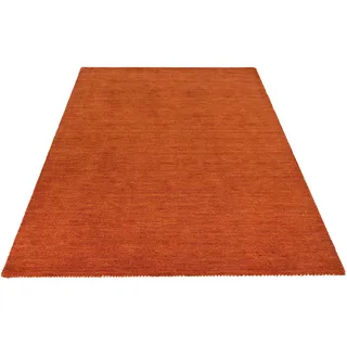 Wollteppich THEKO "Gabbeh Uni, Handweb Teppich, meliert, reine Schurwolle, handgewebt" Teppiche Gr. B/L: 200 cm x 300 cm, 14 mm, 1 St., orange (rostorange) Schurwollteppiche