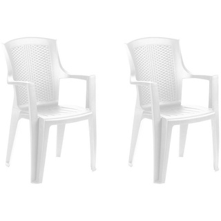 INDA-Exclusiv Armlehnstuhl 2 Stück Stapelstuhl Kunststoff Rattan-Optik weiß