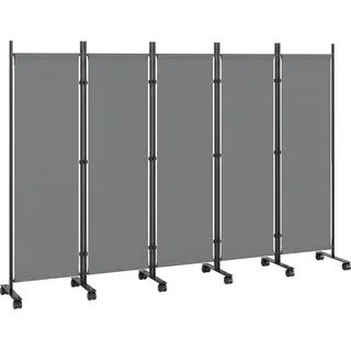 Outsunny Raumteiler 5-teilig 252 x 40 cm Freistehend Paravent mit 12 Rollen Klappbar Trennwand DIY Sichtschutz aus Metall, Outdoor Raumtrenner Sichtschutzwand für Garten Balkon Terrasse Dunkelgrau   Aosom