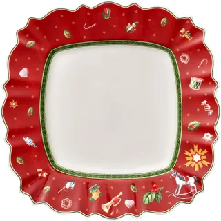 Villeroy & Boch Toys Delight Speiseteller eckig, festlicher Speiseteller für jeden Anlass, Premium Porzellan, rot, bunt, mikrowellensicher