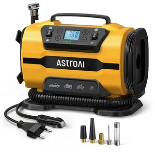 AstroAI Kompressor Auto 12V DC/230V AC Duale Stromquellen, Hochdruck bis 10,3bar Reifenpumpe Luftmatratze