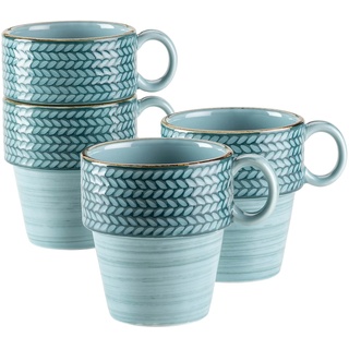 MÄSER Prospero, Kaffeebecher Set aus 4 handbemalten Bechern in Gastronomie-Qualität, ideal auch als Cappuccino-Tasse, moderner Vintage Stil, Blau