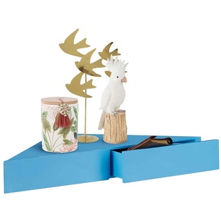BAKAJI Eckregal mit doppelter Schublade, zur Wandmontage, Eckregal aus MDF, modernes skandinavisches Design, Maße: 60 x 43 x 8 cm, Wohnkultur (Blau)