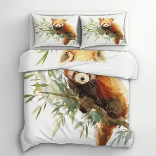Generisch Bettwäsche Roter Panda 2tlg, Deckenbezug 135x200, 1 Kissenbezug 80x80, Süß Tier Wendebettwäsche & Deko, Weiche Mikrofaser Bettbezug Set mit Reißveschluss HJN7