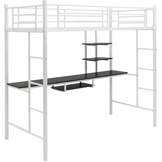 Costway Hochbett mit Schreibtisch 90 x 200 cm Metall weiß