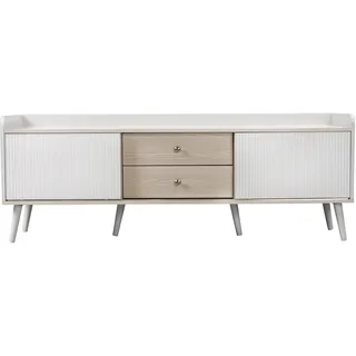 Furniturer Tv Lowboard Skandinavisches Fernsehmöbel Mit Schubladen Und Schiebetüren Mdf Tv Schrank Holzoptik Wohnzimmer Media Konsole, Weiß