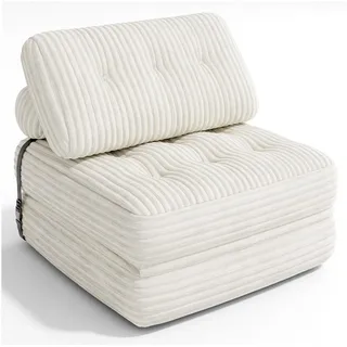 Blishom 1,5-Sitzer 2-in-1 Schlafsofa aus Cord, faltbar, 85 x 200 cm, Klappmatratzen eignen sich für kleine Wohnungen und Schlafzimmer beige