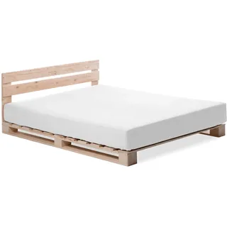 moebel-eins PALETTI Palettenbett inklusive Kopfteil Massivholzbett Holzbett Bett aus Paletten mit 11 Leisten, Palettenmöbel Made in Germany, 120 x 200 cm, Fichte Natur