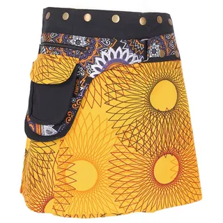 Guru-Shop Minirock Wickelrock, kurzer Fusion Mandala Goa Rock,.. alternative Bekleidung gelb