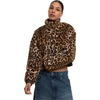URBAN CLASSICS Damen Kunstfell Jacke Ladies Cropped Faux Fur Leo Jacket, kurzer Teddy Blouson mit Leopardenmuster, weiche Leo-Felljacke, Größen XS - XL - L