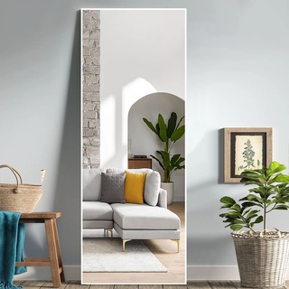 NeuType Ganzkörperspiegel, 150,8 x 50,8 cm, mit stehender Halterung, Schlafzimmerspiegel, stehend zum Aufhängen oder Anlehnen an die Wand, Weiß