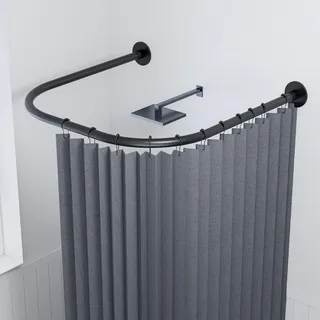 Duschvorhang Stange U Form Für Badewanne Ohne Bohren, Eck-Duschvorhangstange Verstellbar Edelstahl, Ohne Deckenhalterung, FüR Badezimmer, KüChe, Umkleide(Size:A 70-95cm * 90cm * 70-95cm,Color:Schwarz)