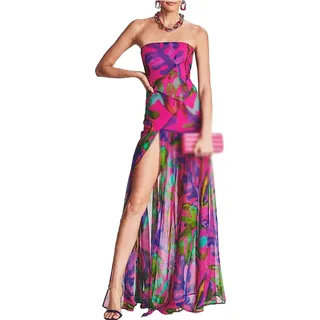 PZEOB Maxikleid, Polyester-Kleider, Bandeau, schmal, ärmellos, langes Kleid, modische rückenfreie Kleider für Hochzeit, Party, Reisen, Date