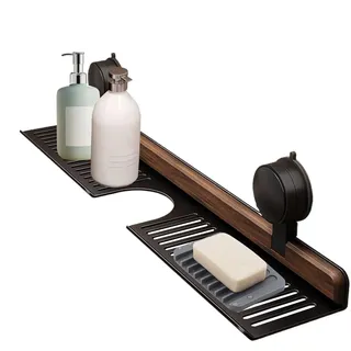 Renchey Badezimmer Wand Organizer,Walnuss Badezimmer Küche Saugnapf | Wasserhahn Ablage Seifenspender Organisation Aufbewahrung Für Haushalt Küche Wohnheim Hotel Dusche