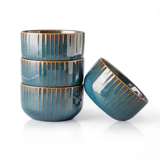 CSYY Müslischalen aus Porzellan, 4 Teiliges Blau Schalen Set, Kleine Müslischale Dessertschale Snackschale Schüssel Retro Geschirr (Max 500 ml)