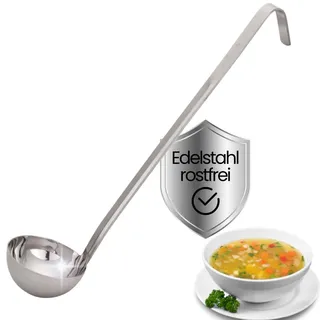 Edelstahl Schöpfkelle 1,0 Liter – 47 cm lang, schwere Hotelausführung, robuster Suppenlöffel für Gastronomie, Suppenkelle rostfrei, spülmaschinenfest