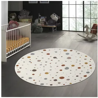 TeppichHome24 Kinderteppich Cremefarbener Teppich mit Farbklecksen in Braun- und Grautönen, rund beige|braun|grau rund | 160 cm x 160 cm
