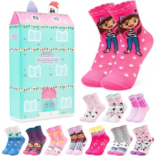 Get Trend Gabbys Dollhouse Socken Adventskalender 2026 Kinder, 27-32 | 24 Paar Weiche Atmungsaktive Socken Mädchen, Weihnachts Countdown Kalender, Geschenke für Kinder (Multi Gabby’s Dollhouse)