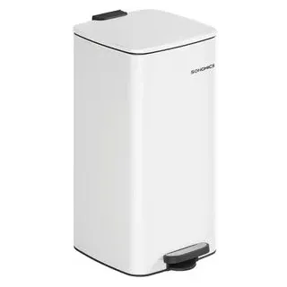 Songmics Mülleimer 30 Liter aus Stahl, wolkenweiß