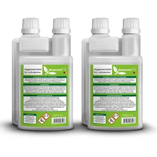 Biopretta Hygienemittel für Luftwäscher Set 2 x 1000 ml mit Dosierhilfe, Luftbefeuchter, Zimmerbrunnen