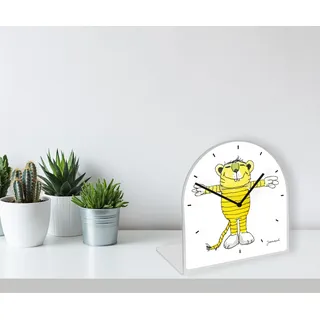 Tischuhr LUCKYLINDE "Der kleine Tiger Janosch", gelb, Tischuhren, Tischuhr aus Acrylglas, Uhr, bedruckt, geräuschlos, modern