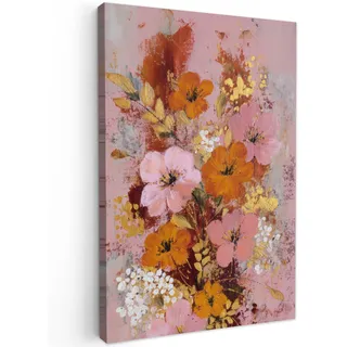 LEINWANDBILD Malerei - Blumen - Rustikal - Rosa Deko XXL 80x120 cm