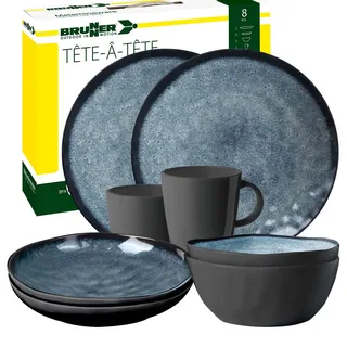 BRUNNER Camping-Geschirr-Set Melamin 1-2 Personen | 8-Teilig - Teller, Schüsseln & Becher | Tete a Tete Venetian - Für Wohnmobil, Wohnwagen & Boot - Bruchfest, Leicht & Anti-Slip