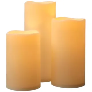 MARELIDA LED Kerzenset XXL für Außen flackernd outdoor 3 Größen Timer creme Set